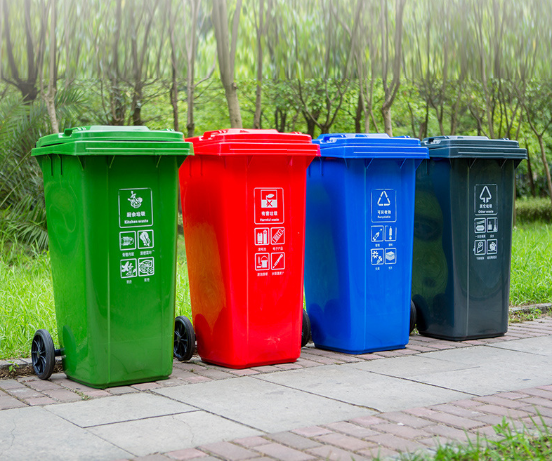 120升塑料垃圾桶四色分类加厚可挂车